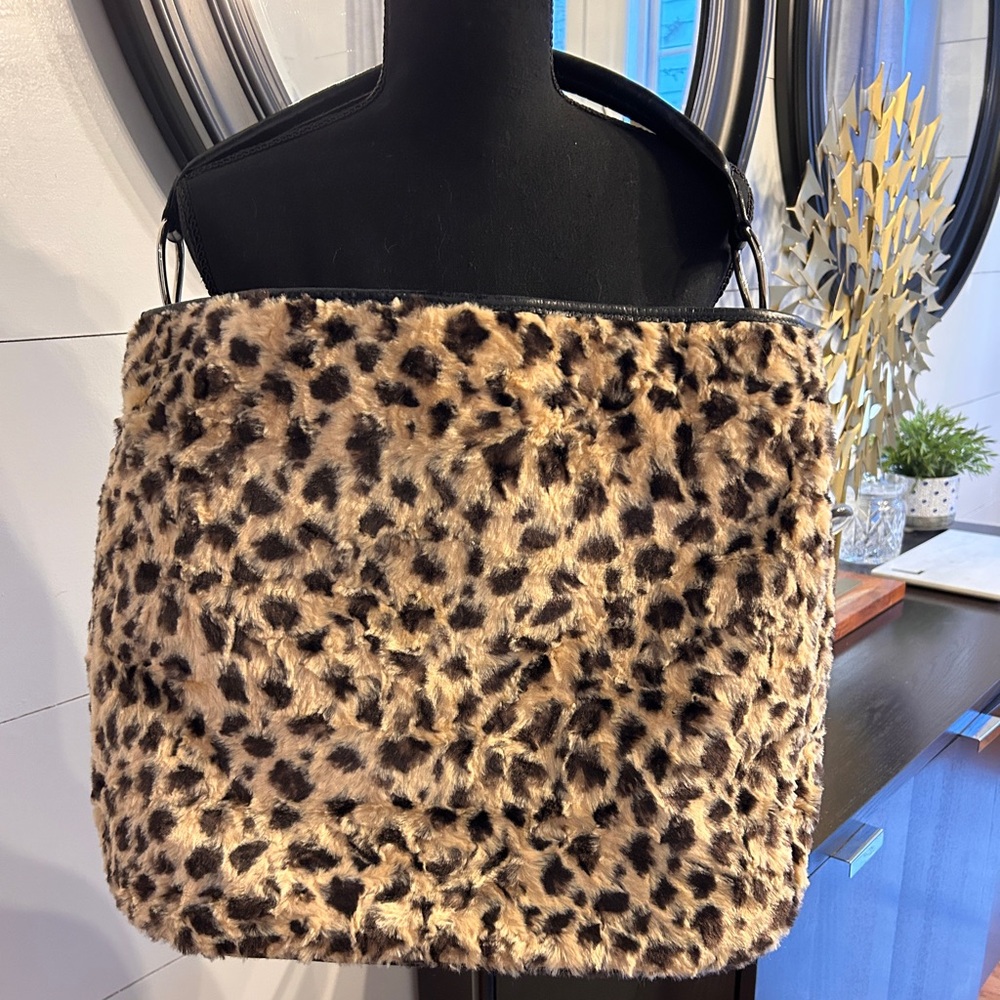 Stunning Glenda Gies Leopard Print Faux Fur Large Tote.